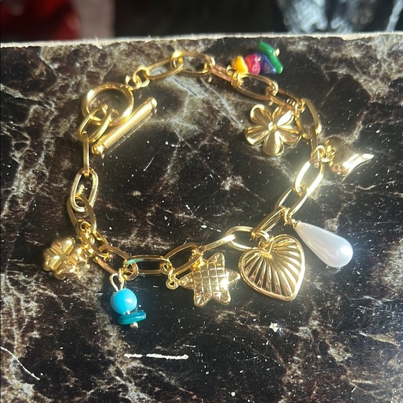 Gold Charm Bracelet with Colorful Accents - Picture 1 of 2